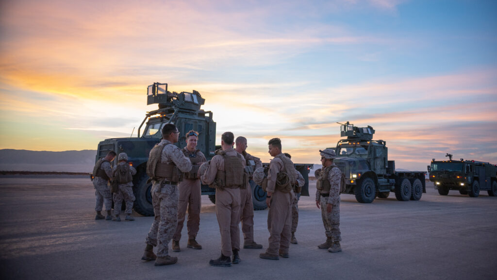 A convoy of U.S. Marines military vehicles