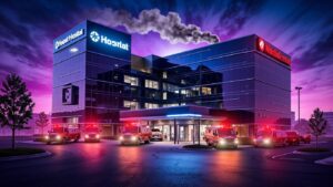 Smoke rising from Nasser Hospital in Gaza after an Israeli military strike.